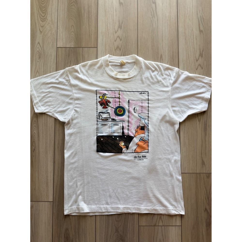 1988 Vintage The Far Side T Shirt Mens L White Gary Larson Lobster Comic Strip